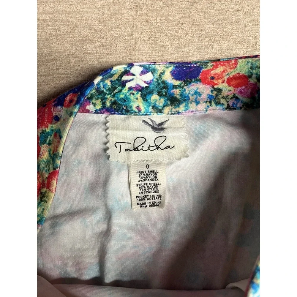 Tabitha Floral Art Deco Color Block Striped High Rise Business Casual Skirt 0 - Picture 3 of 8